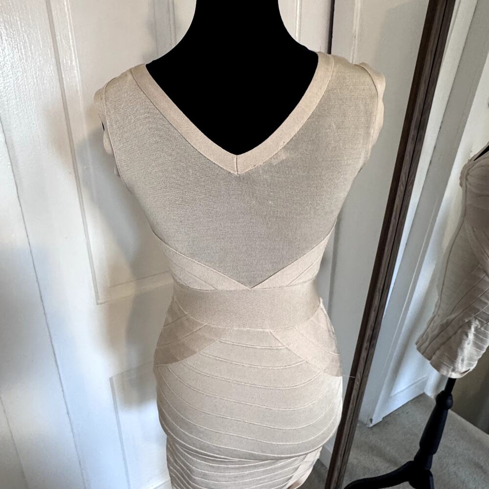 Bebe Bondage Dress Tan Beige Women's Size Medium Mini Dress - Picture 3 of 11